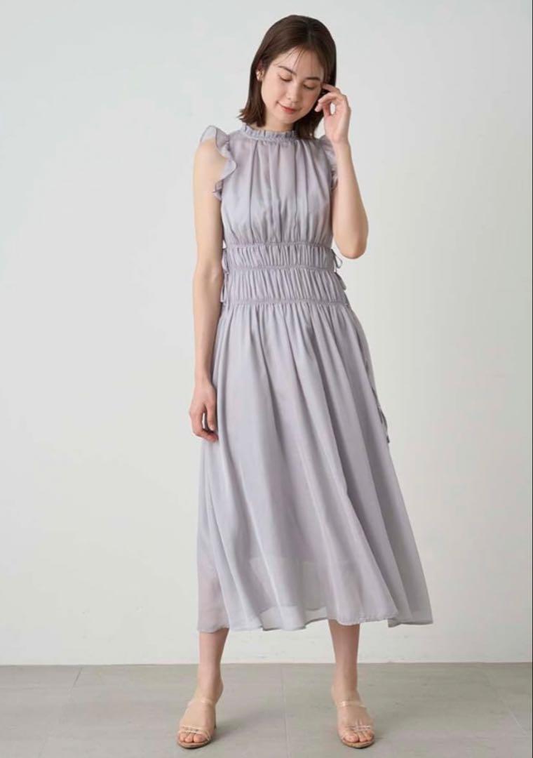 snidel シフォンギャザーノースリワンピース　ライトブルー　サイズ1 snidel】 シフォンギャザーノースリワンピース 2024SS サイズ0