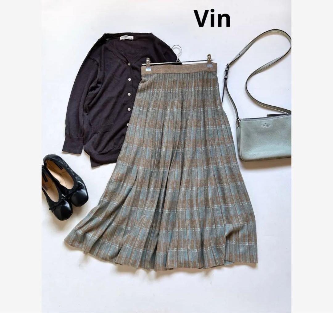【新品タグ付】ヴァン＊Vin＊リバーシブル チェック プリーツ ニットスカート