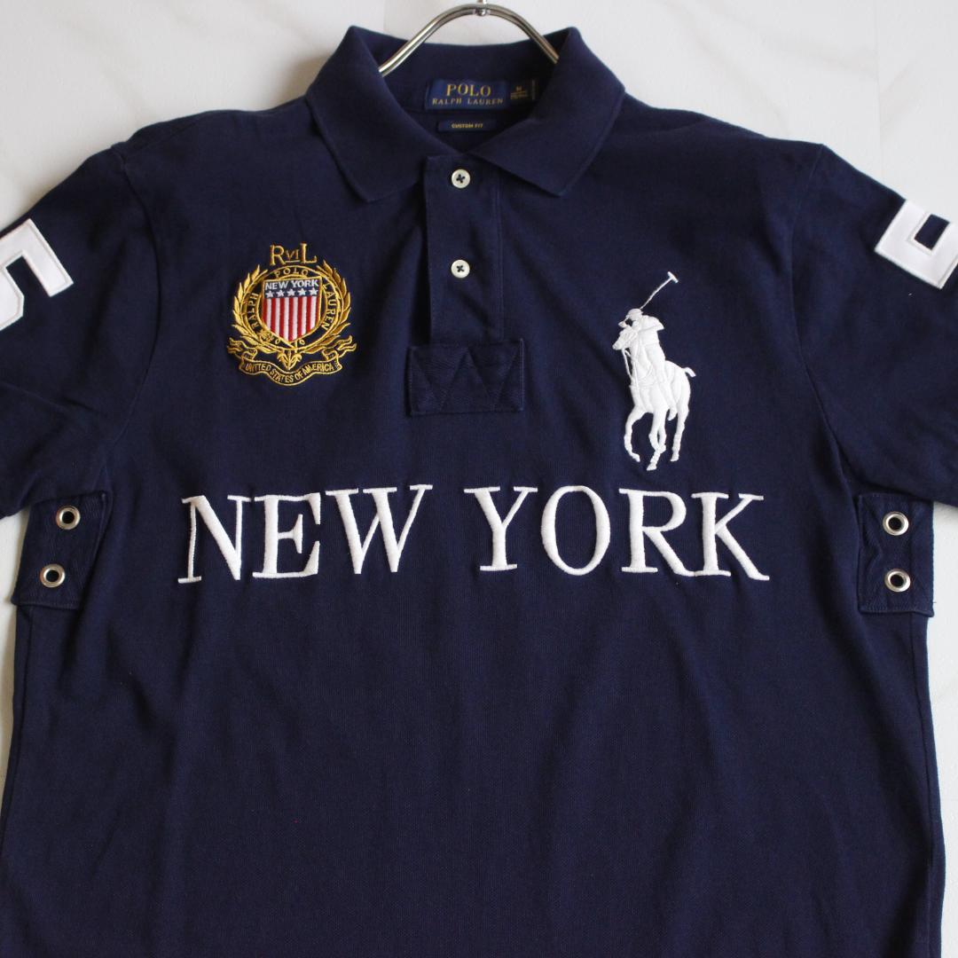 POLO RALPH LAUREN 半袖ポロシャツ M NEW YORK 紺色 - メルカリ
