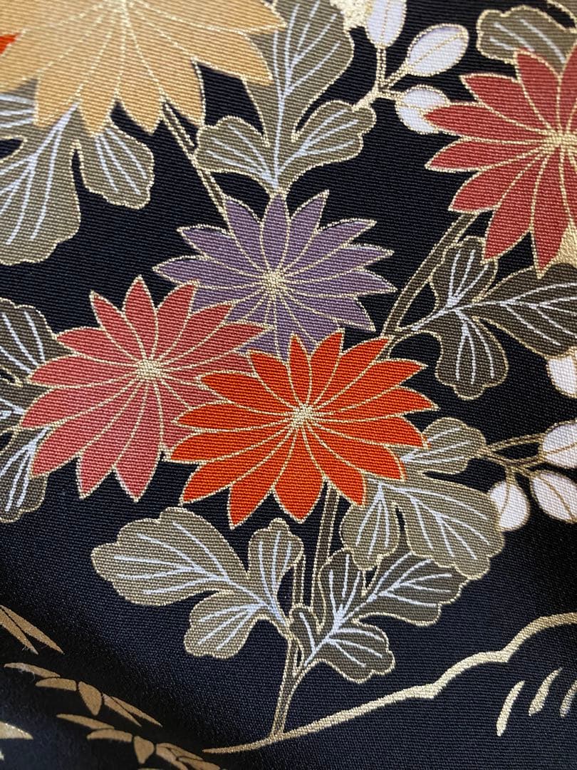 留袖ワンピース　留袖ドレス　着物リメイクロングワンピース　ハンドメイド　黒留袖