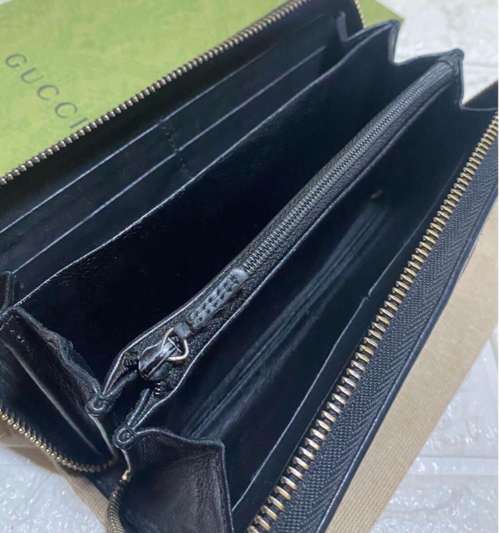 GUCCI グッチ ラウンドファスナー 長財布 インターロッキング ブラック