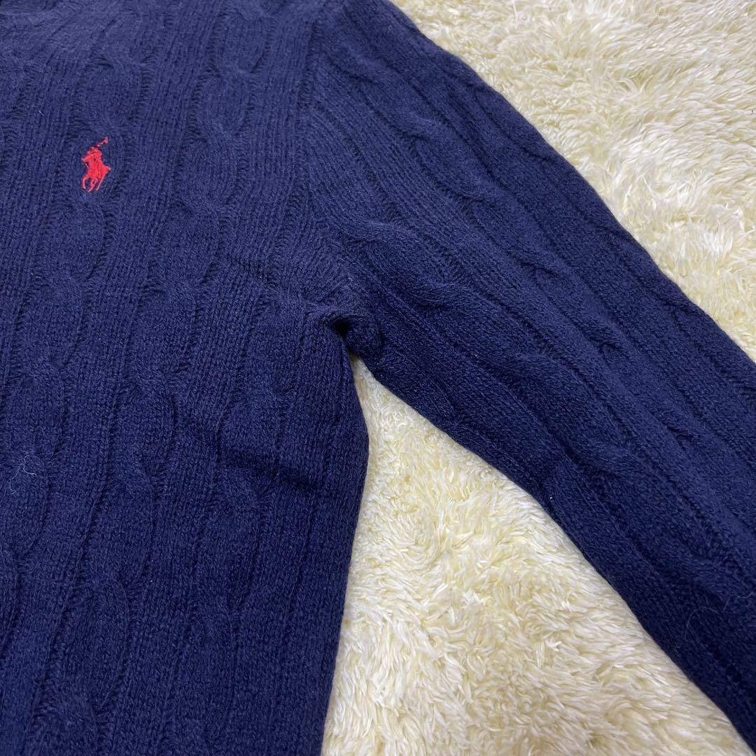 ポロラルフローレン カシミヤ混 ケーブルニット ピンク クルーネック ポニー刺繍 - メルカリ