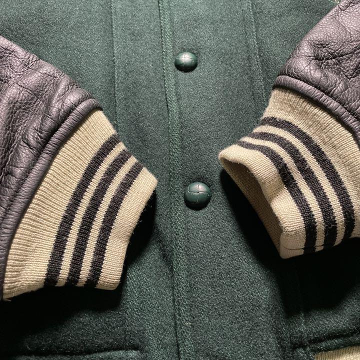 最新作在庫 古着 レトロ デザインブルゾン スタジャン 深緑 袖レザー くるみボタン 刺繍 gtfB0-m74120509734 定番爆買い