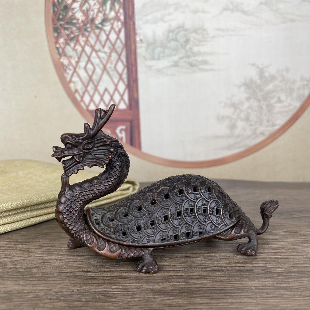 銅 細工 金銭竜亀香炉 茶台香炉 事務室薫香炉 装飾品 工芸品 置物