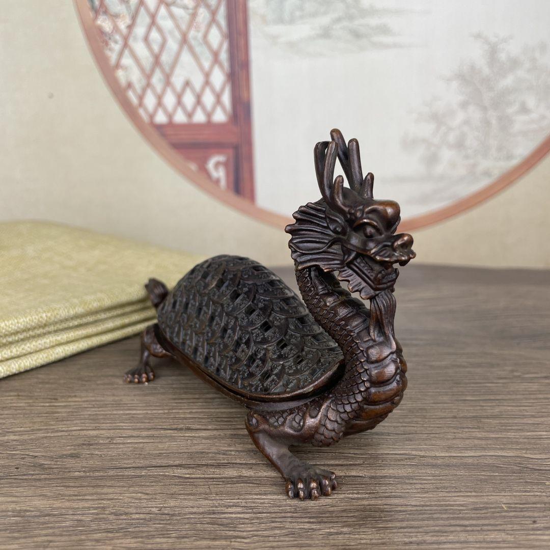 銅 細工 金銭竜亀香炉 茶台香炉 事務室薫香炉 装飾品 工芸品 置物