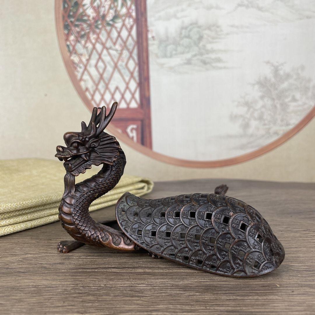 銅 細工 金銭竜亀香炉 茶台香炉 事務室薫香炉 装飾品 工芸品 置物