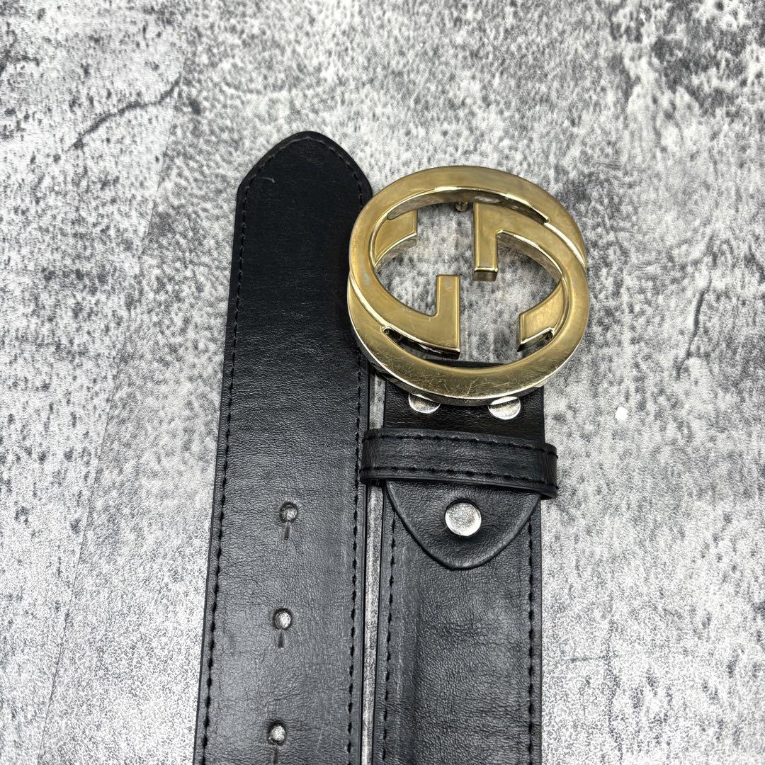 極美品】グッチ ベルト インターロッキング シルバー×ブラック