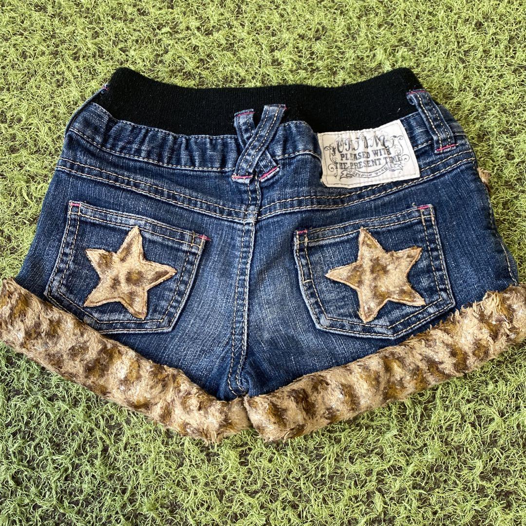 デニムショートパンツ100㎝ レオパードボア - メルカリ