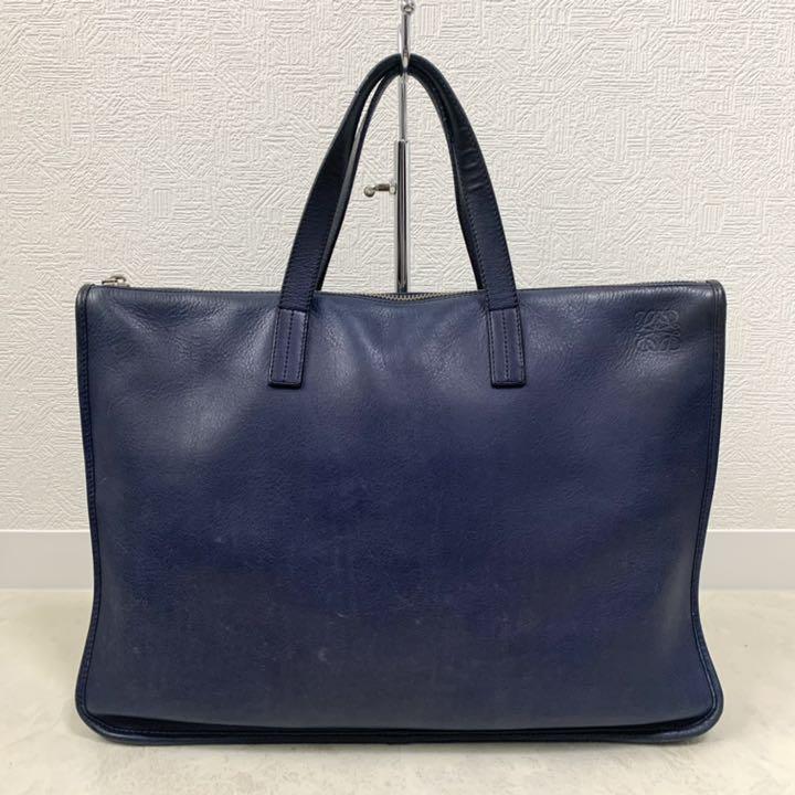 ロエベ　ハンドバッグ　アナグラム　トレド　レザー　紺色　ネイビー　ビジネスバッグ