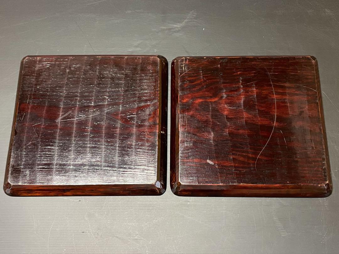 【美品】「母」 讃岐彫 四方膳 讃岐膳 讃岐盆 2枚 尺2寸（40911A25）