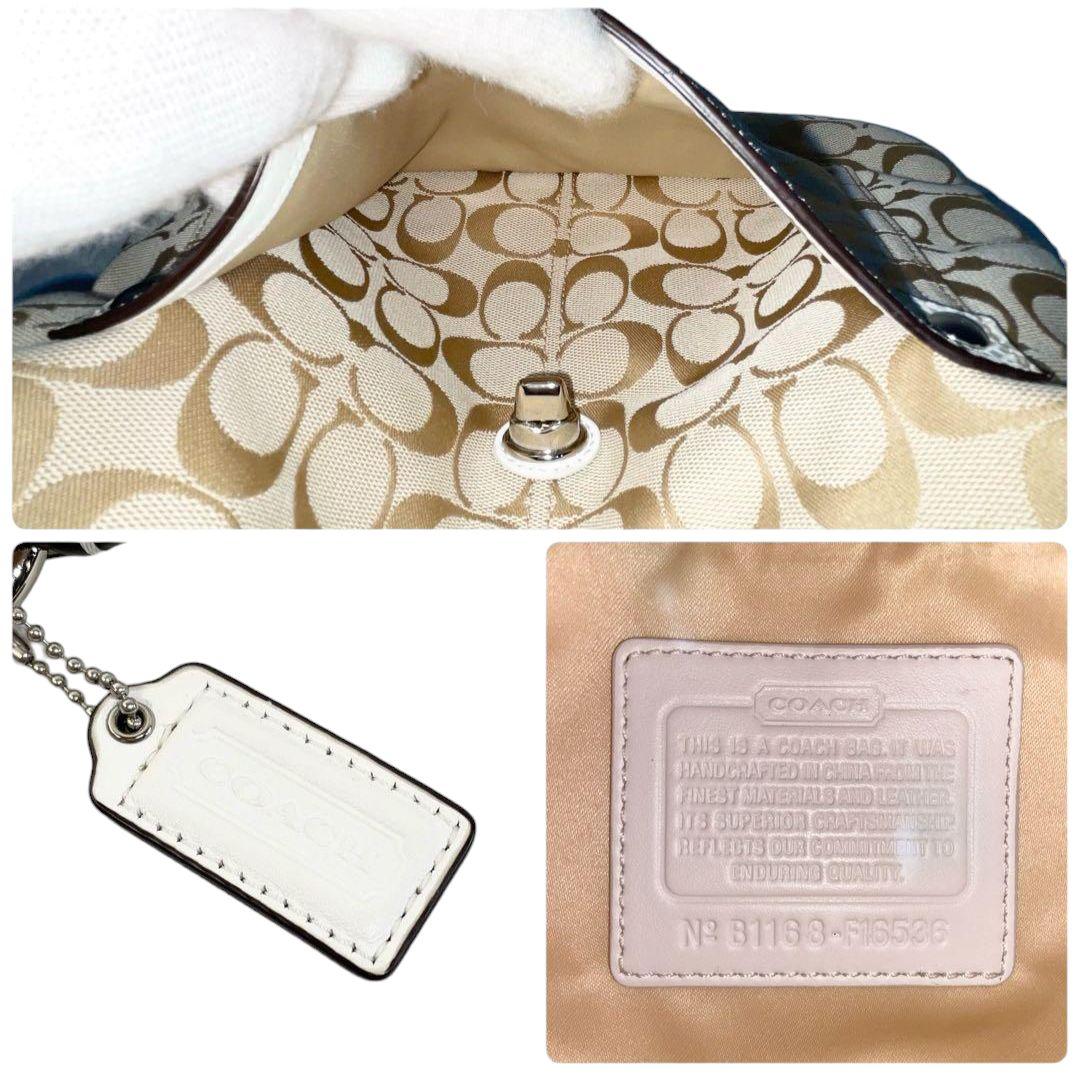 美品 正規品 コーチ ショルダーバッグ シグネチャー サコッシュ ターンロック