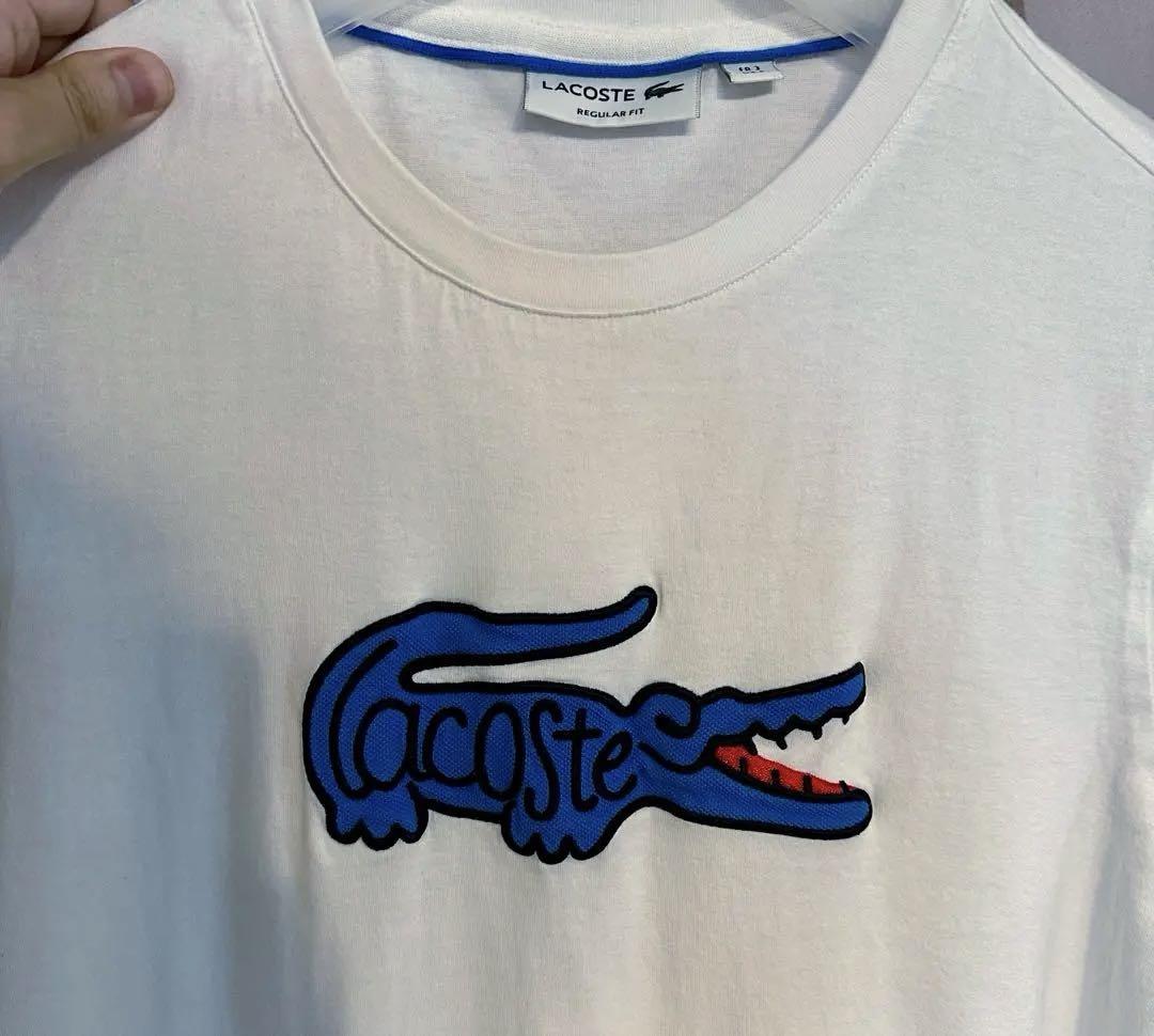 ラコステ ロゴ ブルー デカワニ 白Tシャツ ユニセックス