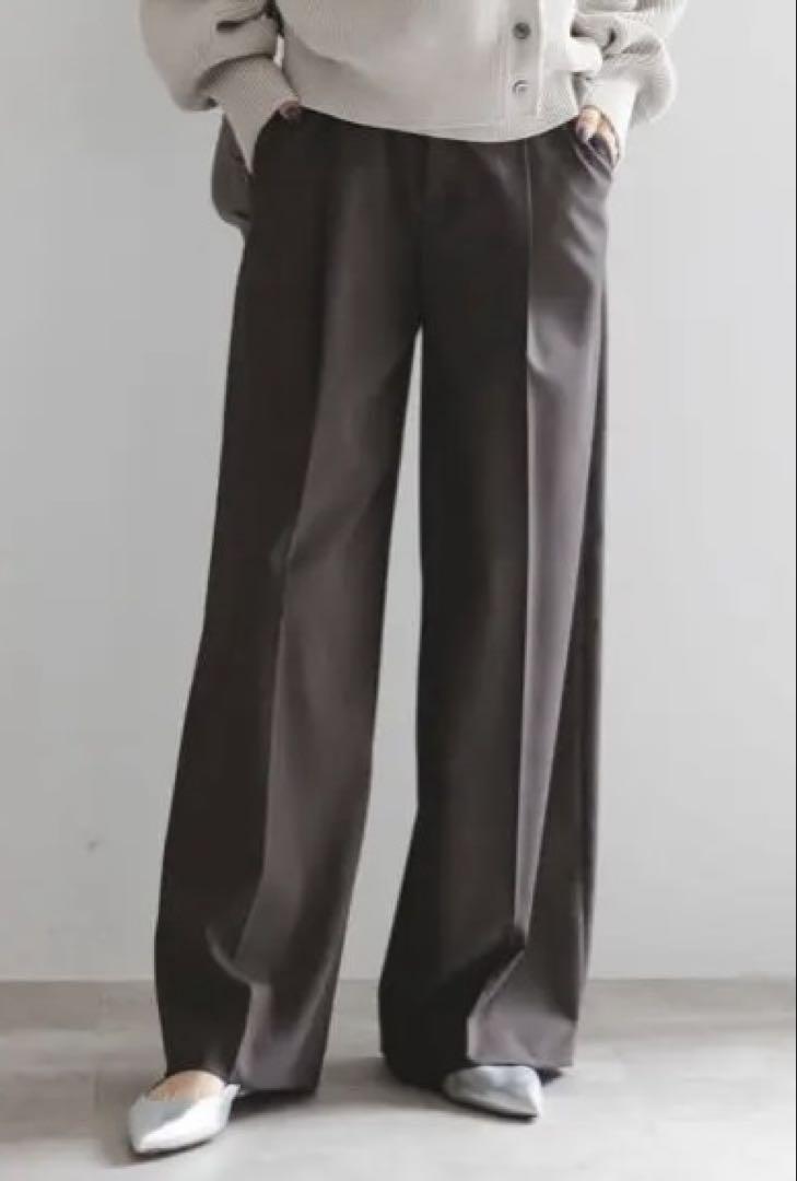 noble エステルツイルストレッチワイドパンツ　ワンタックスラックス　36