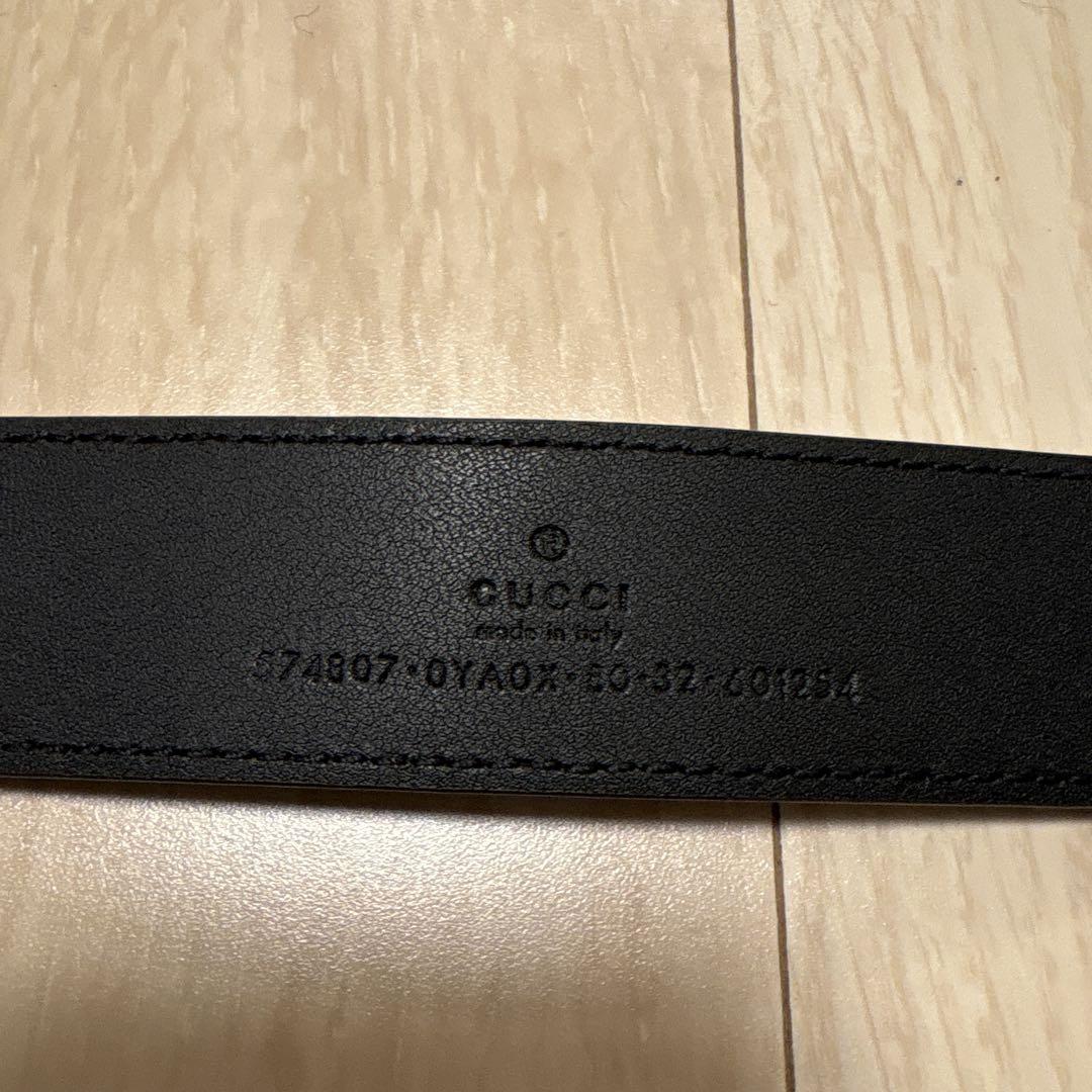 GUCCIグッチ ダブルGロゴ ゴールド&シルバー ブラックレザー ベルト 80