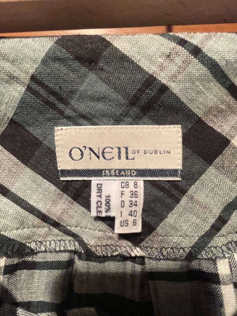 O'Neill チェック柄 麻 プリーツスカート O'Neill チェック柄 麻 プリーツスカート