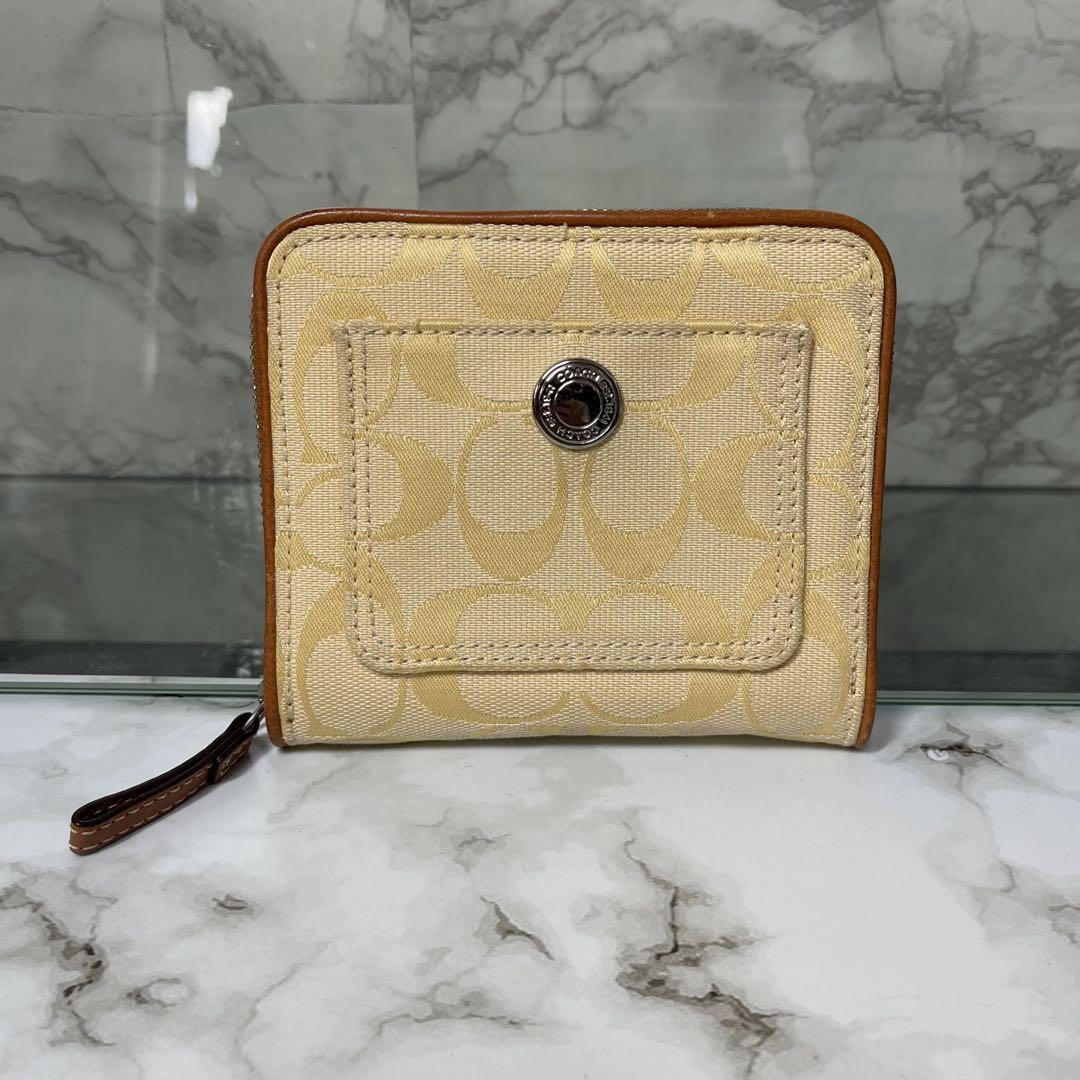 COACH コーチ 二つ折り財布 シグネチャー イエロー キャンバス ジップ