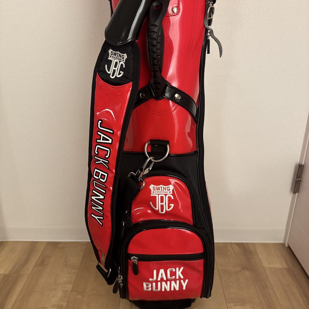 美品 JACK BUNNY 赤 キャディバッグ エナメル アイアンカバー付き