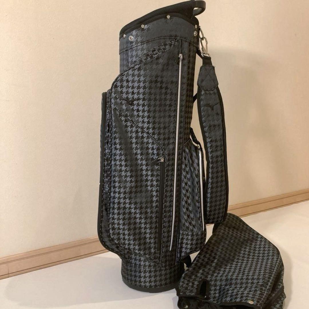 【美品】MIZUNO　千鳥格子柄 キャディバッグ ゴルフ 5分割 軽量 自立式