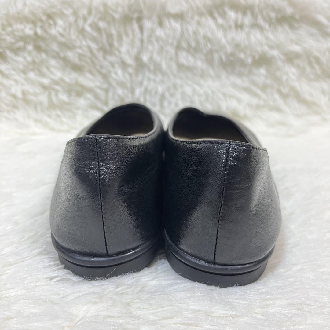 未使用級✨　あしながおじさん　フラットパンプス　レザー　パンプス　ブラック　黒