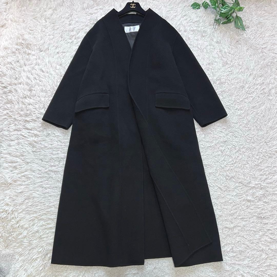 美品 アドーア カシミヤ ルチアーナリバーバックベルトコート ブラック