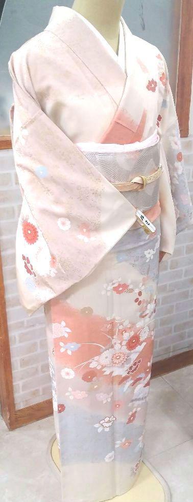 訪問着4点フルセット、着物、袋帯、帯締め、帯揚げ