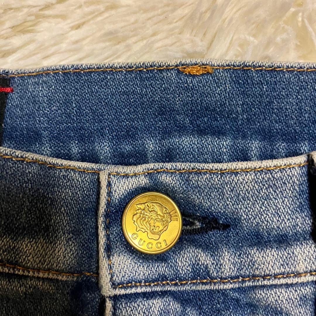 グッチ　ロゴ　イチゴ　いちご　刺繍　加工　デニム