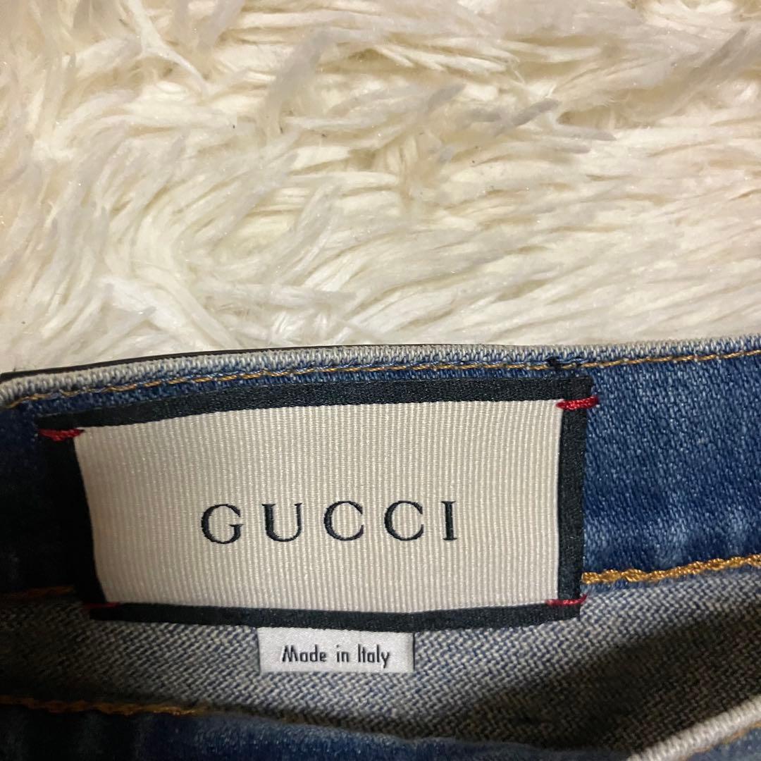 グッチ　ロゴ　イチゴ　いちご　刺繍　加工　デニム