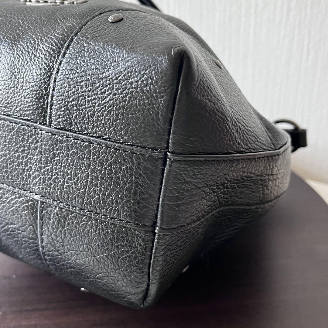 【美品】COACH巾着ショルダーバッグ　シボ革レザーブラック　F35363