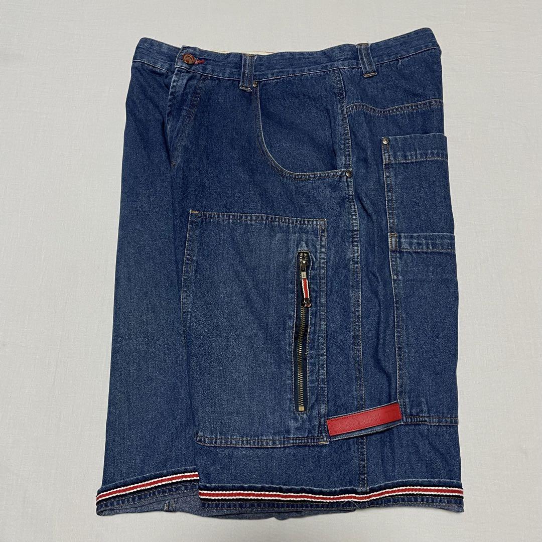 00s Ecko ウォッシュ デニム バギーパンツ ハーフ 刺繍 極太 00s Ecko ウォッシュ デニム バギーパンツ ハーフ 刺繍 極太