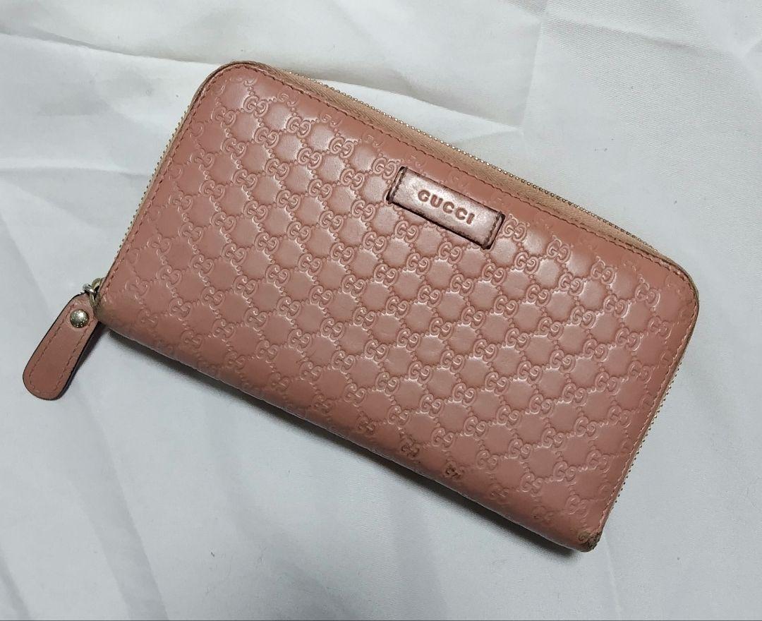 GUCCI シマレザー マイクログッチ ラウンドジップ 長財布