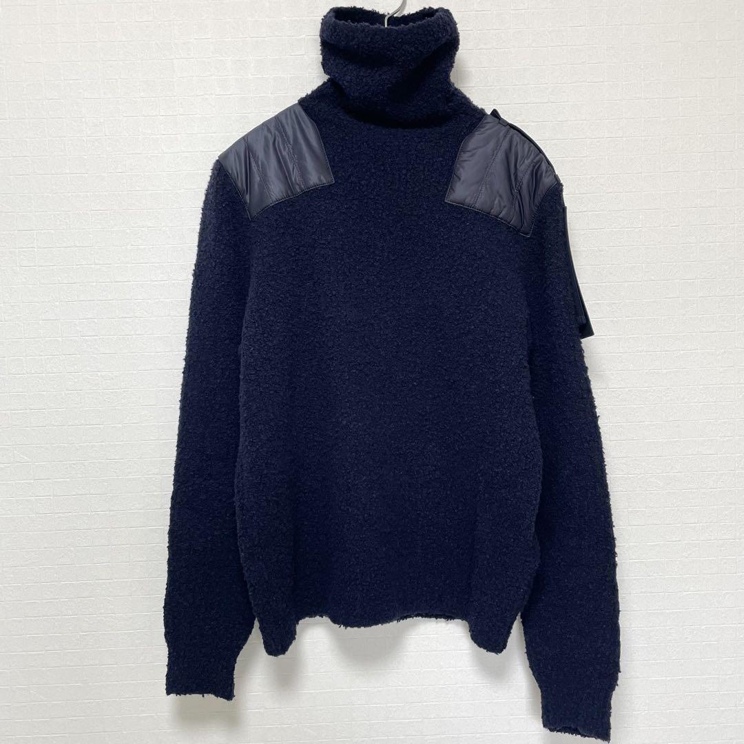 【美品 カシミヤ混】モンクレール タートルネック ニット ダウン ネイビー M