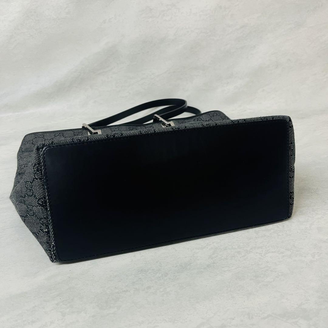 美品 GUCCI グッチ GGキャンバス トートバッグ ブラック レザー