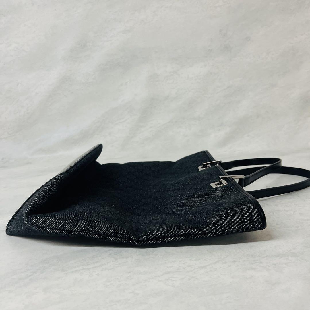 美品 GUCCI グッチ GGキャンバス トートバッグ ブラック レザー