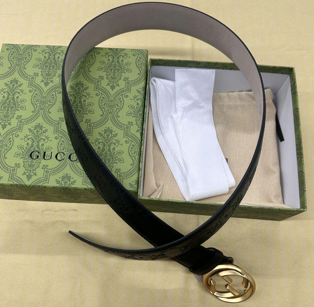 超美品 GUCCI ベルト レザー G バックル 金*-*