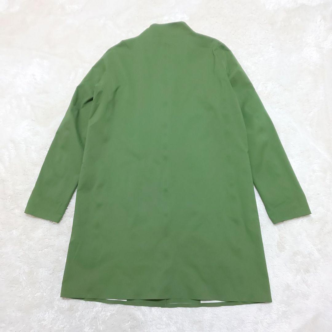 【美品】HERNO ストレッチ ノーカラーコート ナイロンコート グリーン