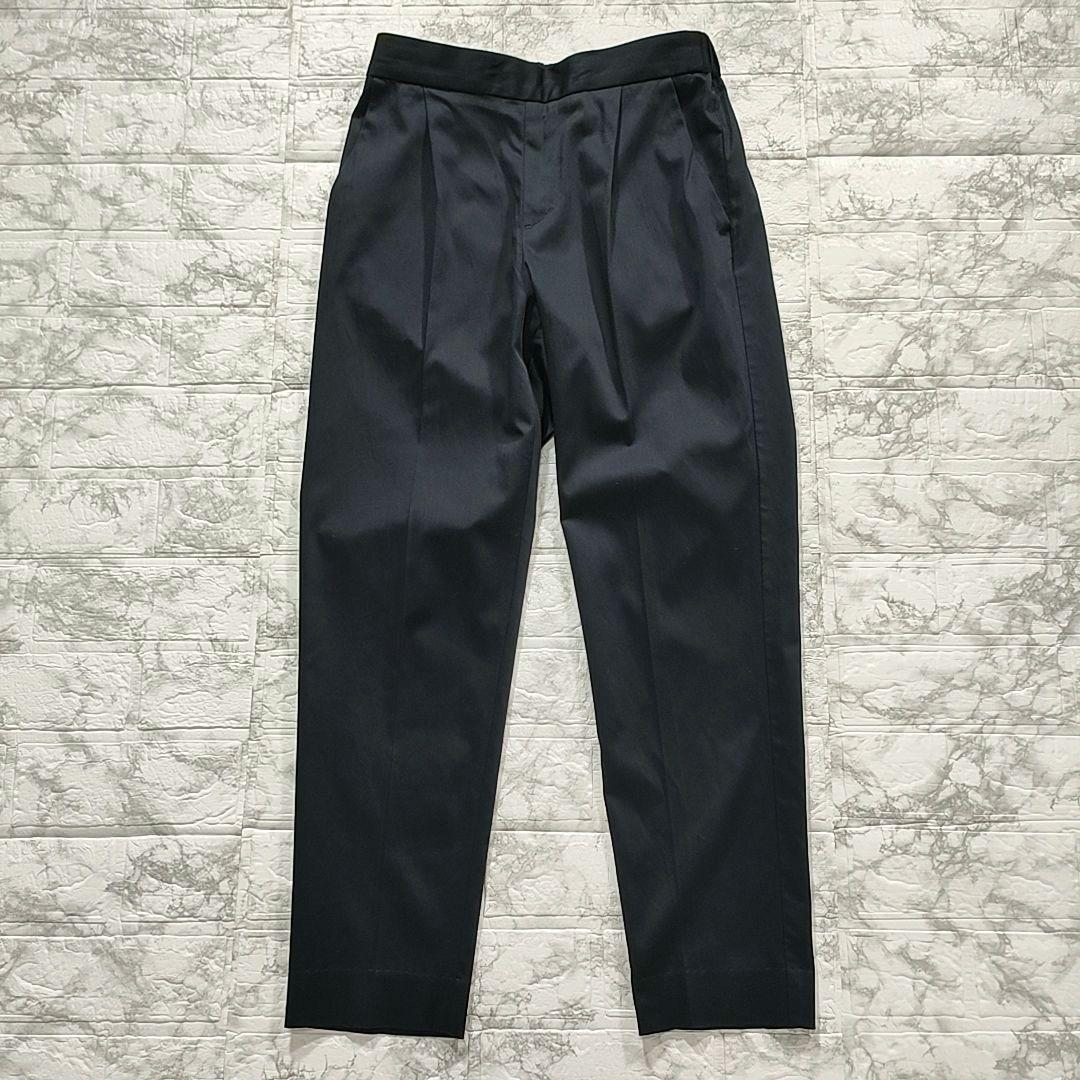 Deuxieme CLASSE ストレートタックパンツ 光沢感 ストレッチ 黒