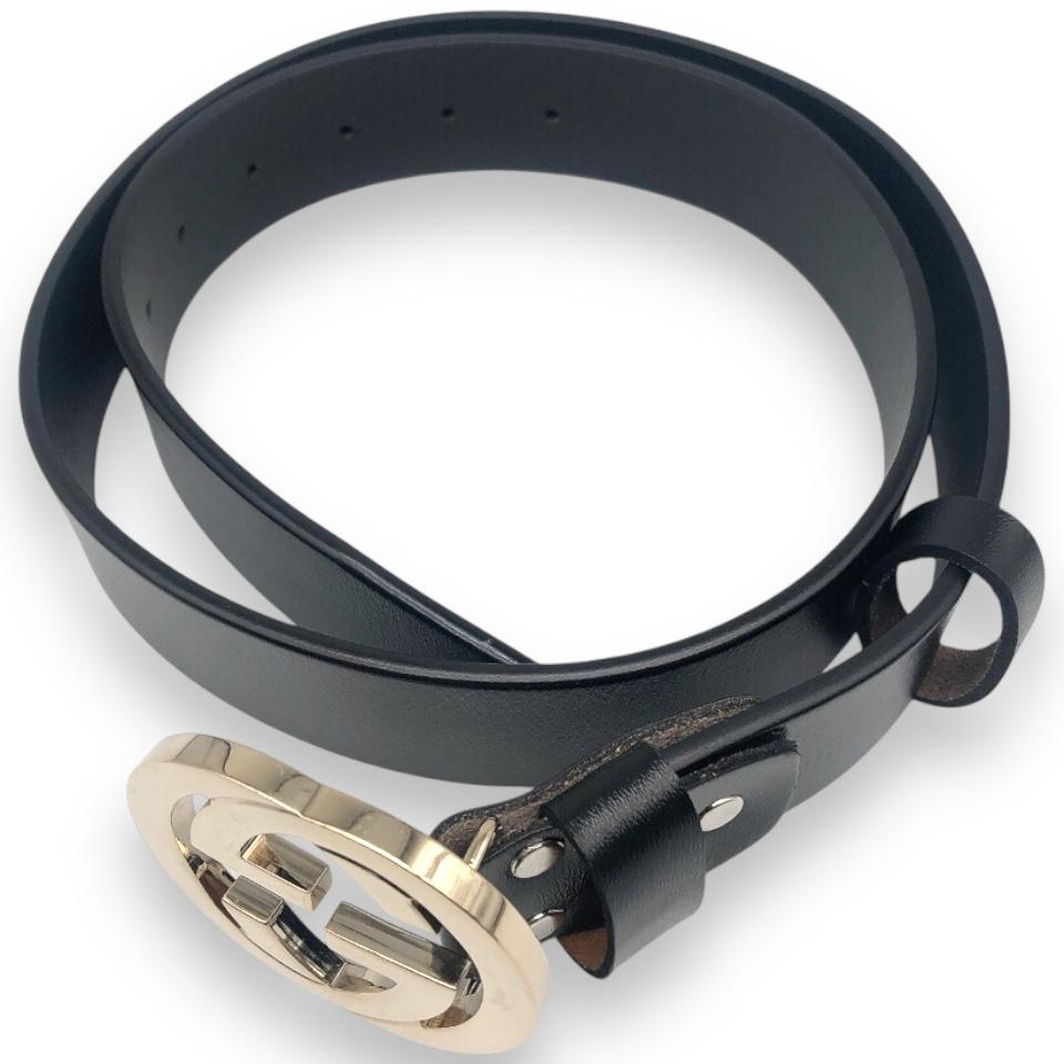 【美品】GUCCI グッチ インターロッキング ベルト ゴールド ブラック 22