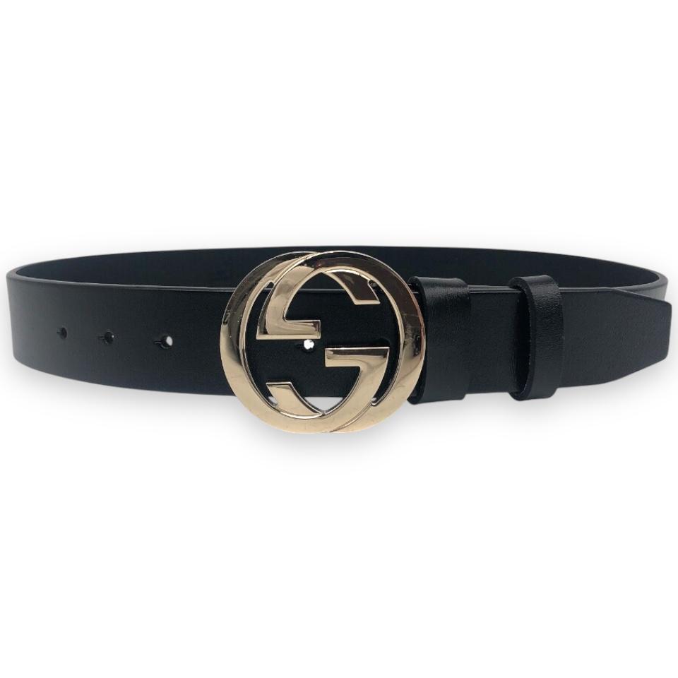 【美品】GUCCI グッチ インターロッキング ベルト ゴールド ブラック 22