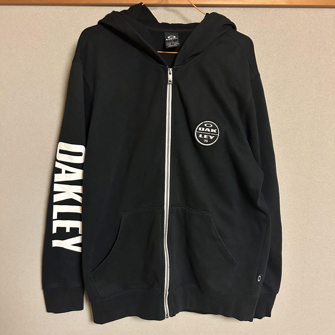 【超希少】old oakley ジップ パーカー デカロゴ プリント 黒 白 美