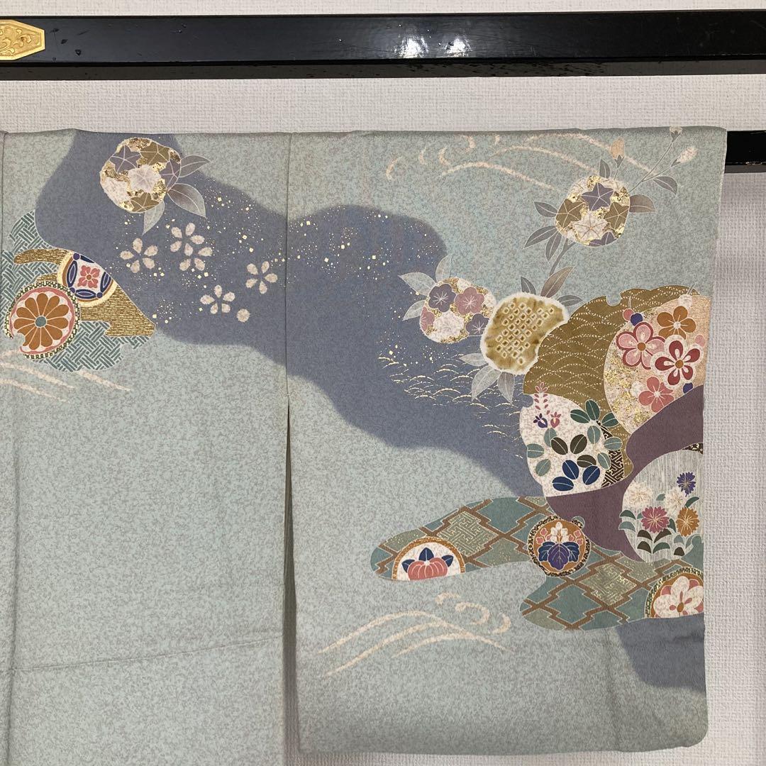 金駒刺繍 金彩 一つ紋 色味の良い 付下げ 訪問着 正絹 T-5942 金駒刺繍 金彩 一つ紋 色味の良い 付下げ 訪問着 正絹 T-5942