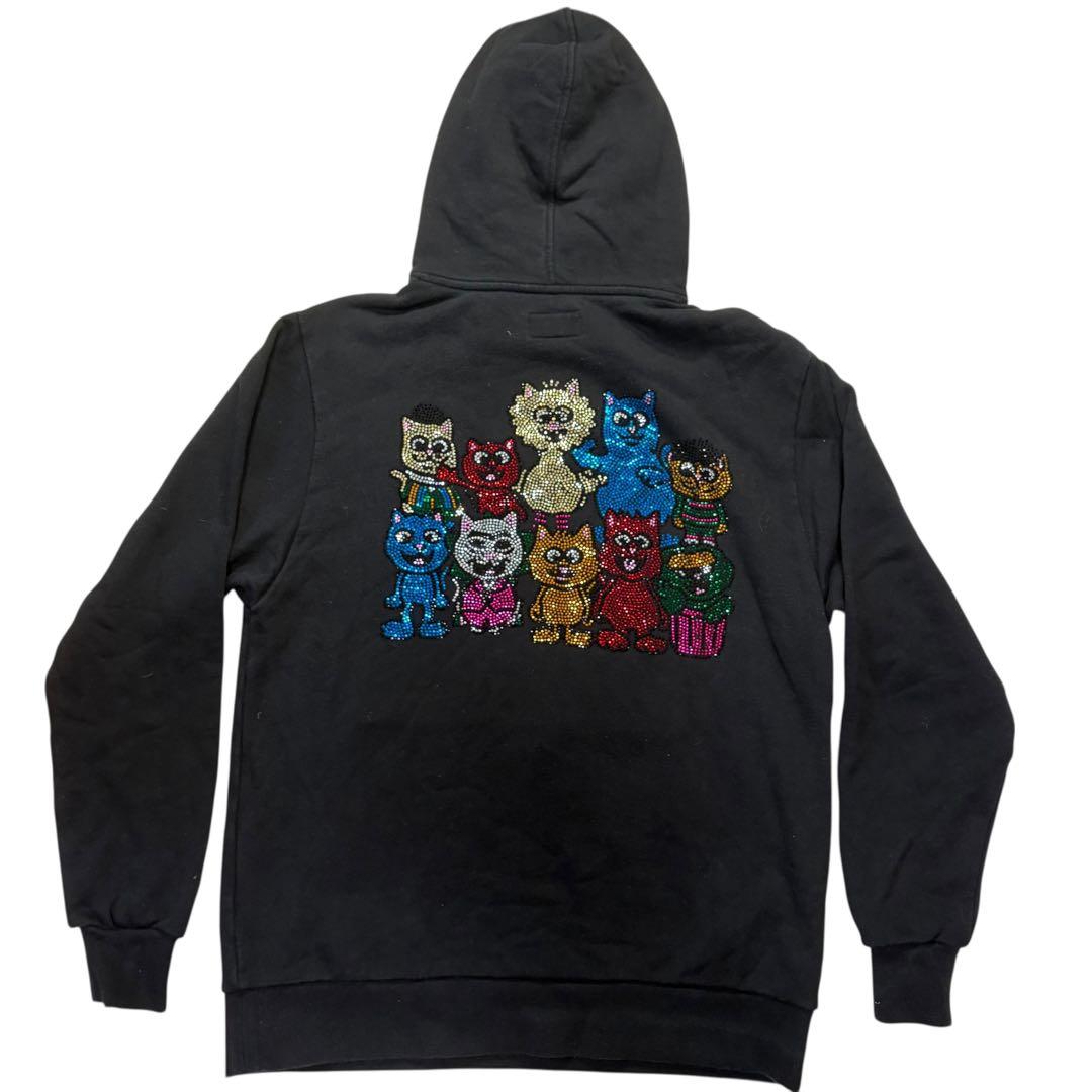 RIPNDIP リップンディップ ラインストーン 裏起毛 パーカー ブラック SS・RIPNDIP