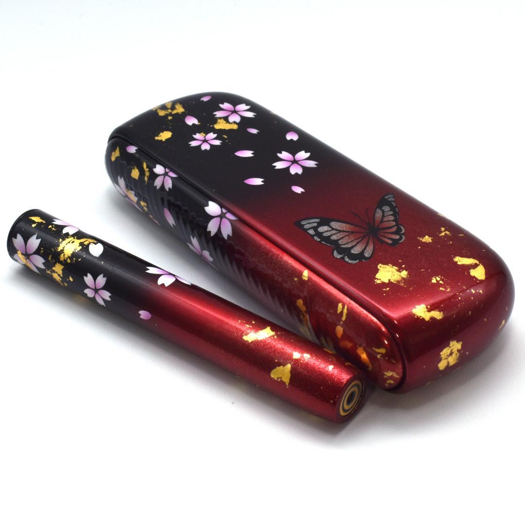 新型　IQOS ILUMAi　カスタムペイント　桜蝶柄 金箔入り　レッド