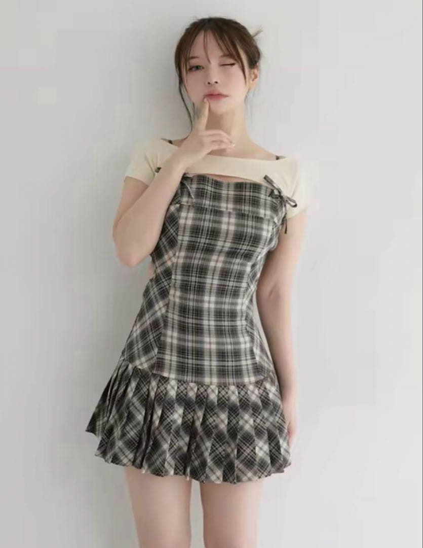 【新品】andmary Karen check mini dress beige