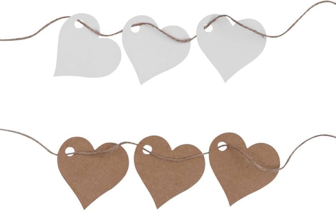 タグクラフト紙 タグ 無地ハート形 プレート 白 茶色 麻ロープ付き 結婚式