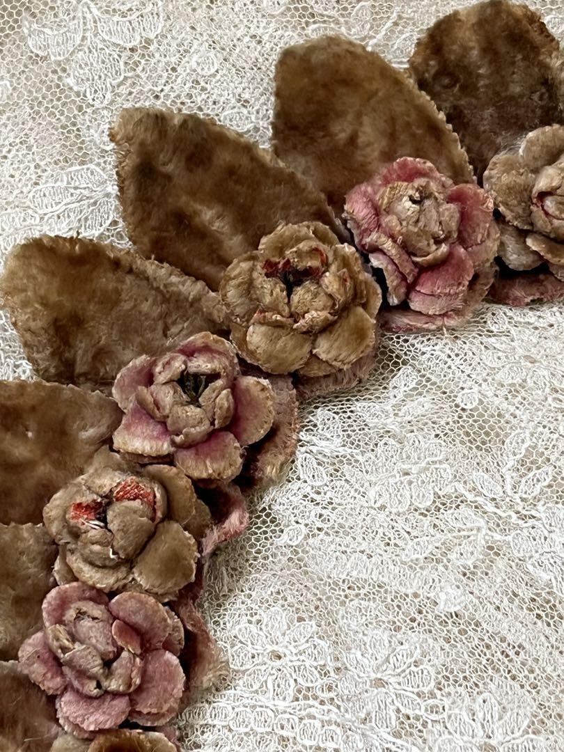 ②アンティーク　布花　薔薇　フランス　ビスクドール 花冠　ハンドメイド　素材 ②アンティーク 布花 薔薇 フランス ビスクドール 花冠