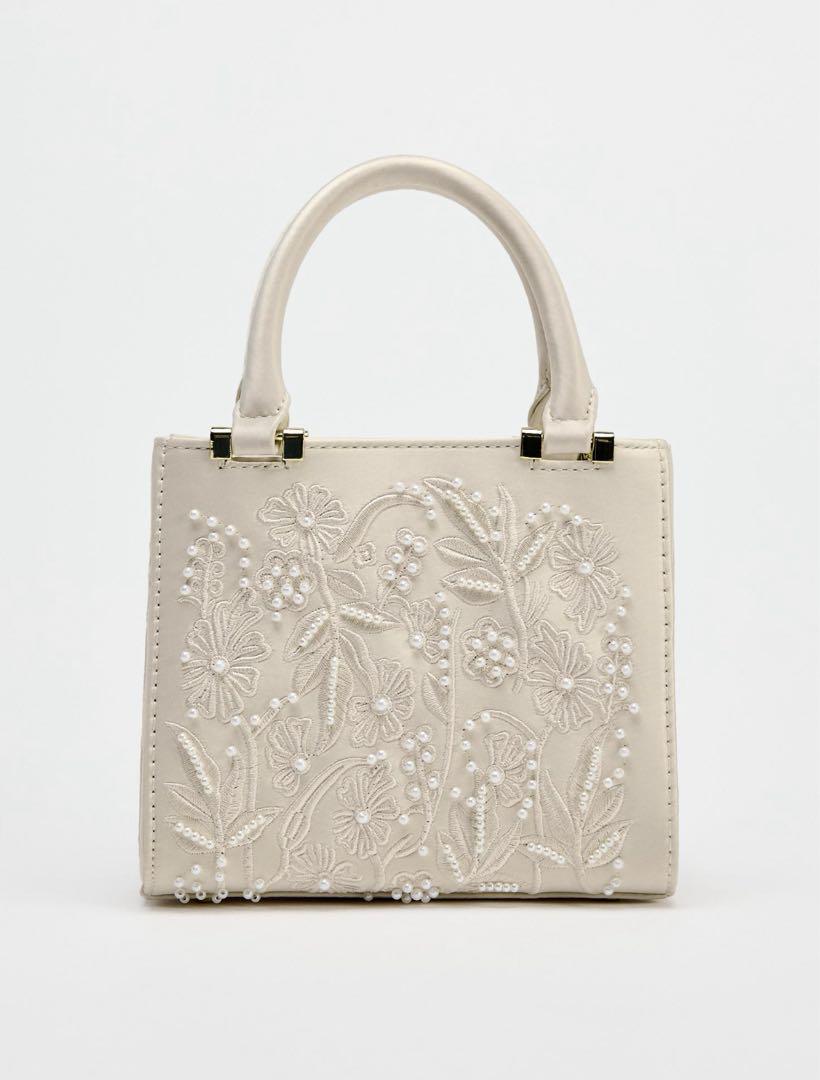 ZARA ザラ　サテン風フェイクパールバッグ