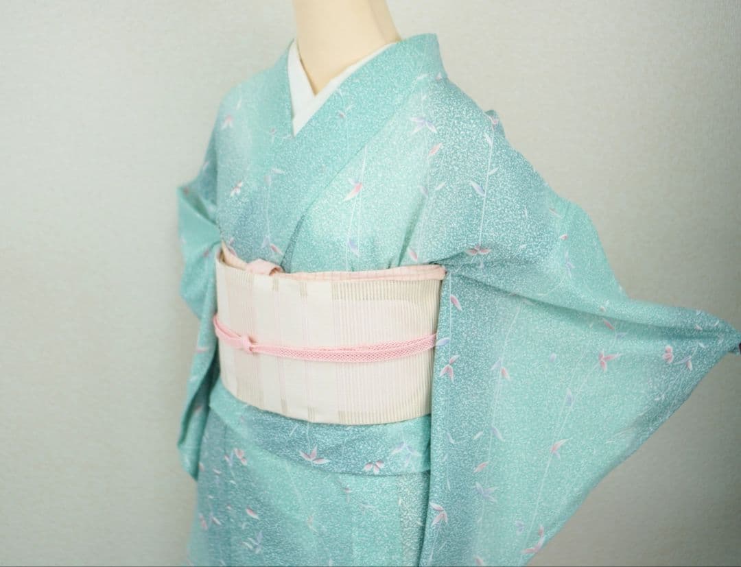 小紋絽　名古屋帯セット　a124H 夏着物 化繊　洗える着物