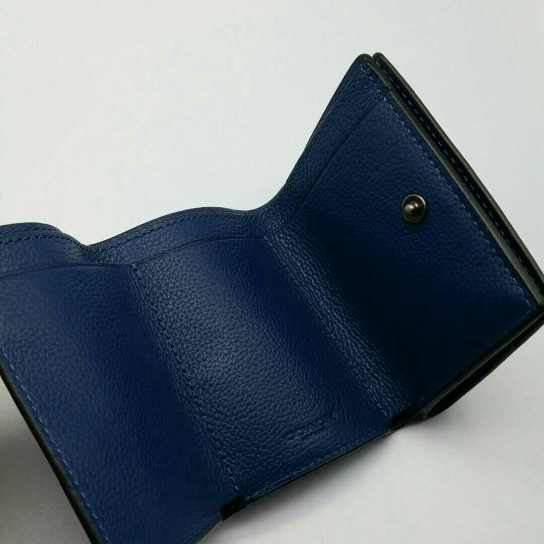 最新作 COACH 三つ折り財布 新品 ブルー×青 レザー メンズ