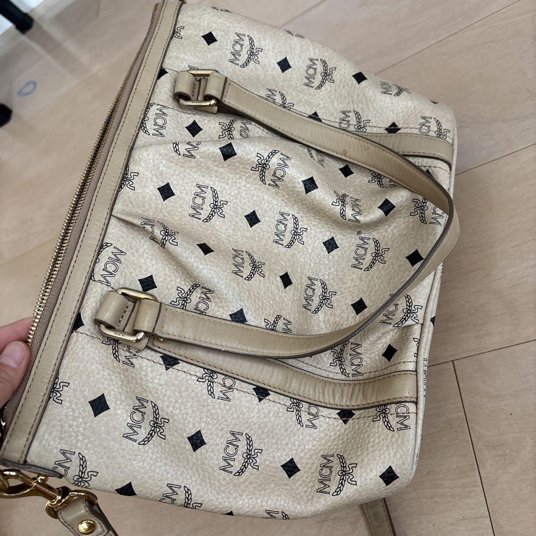 MCM ロゴプリント トートバッグ ベージュ