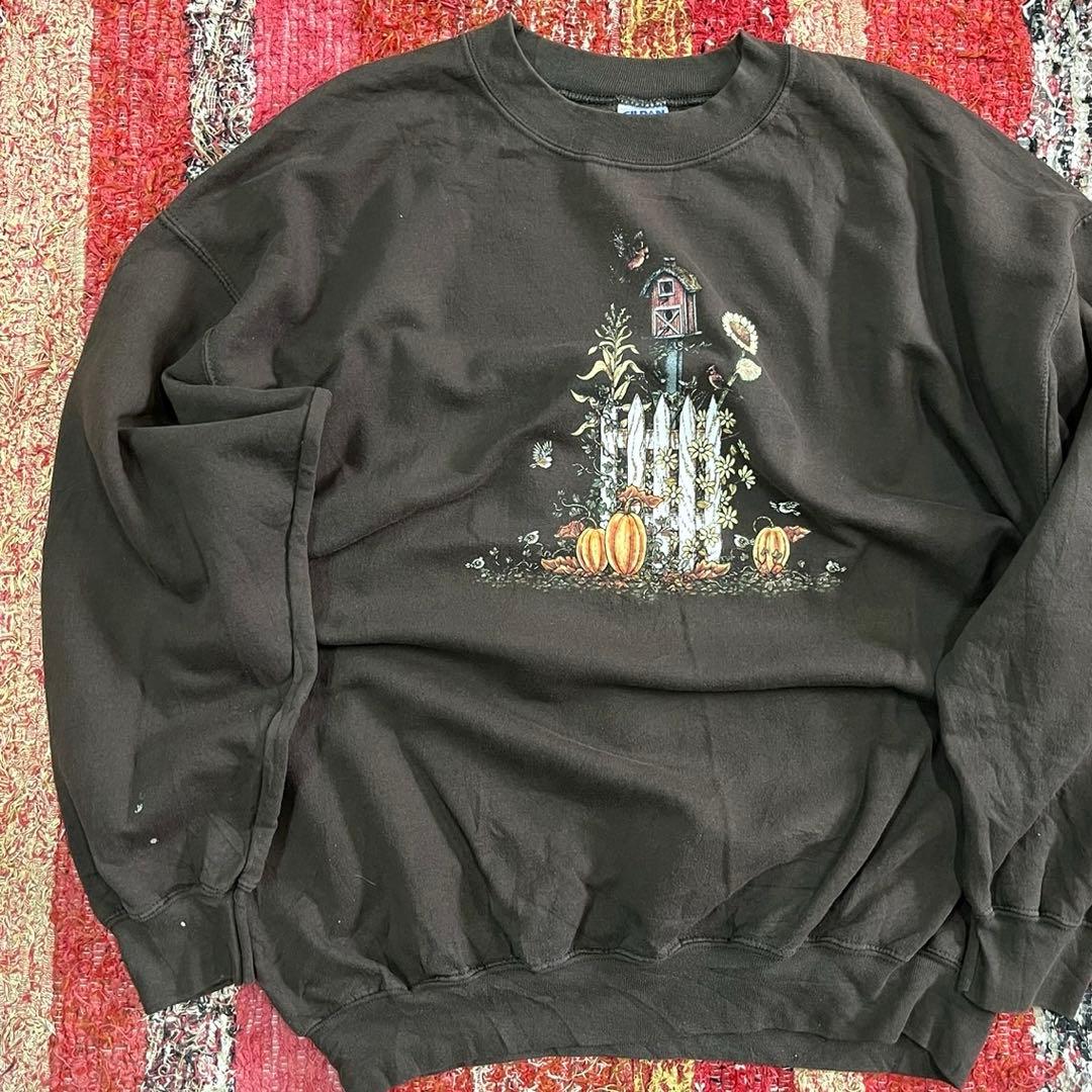 Y2K GILDAN フラワープリントスウェットトレーナー アートデザイン XL